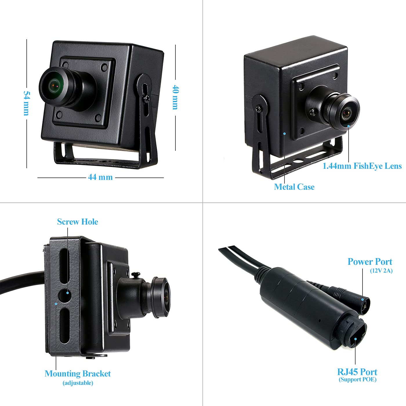 Revotech Mini Fisheye Poe Ip Camera, Hd 3Mp Indoor Security Camera 1.44Mm Lens 180 Degree Wide Angle P2P Remote View Cctv Video